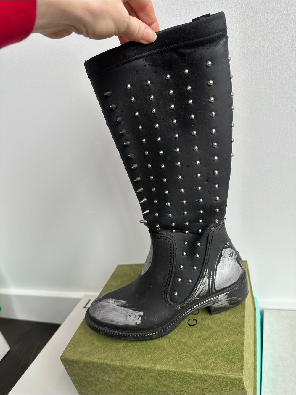 ishu - Black Studded Calf-High Women's Boots